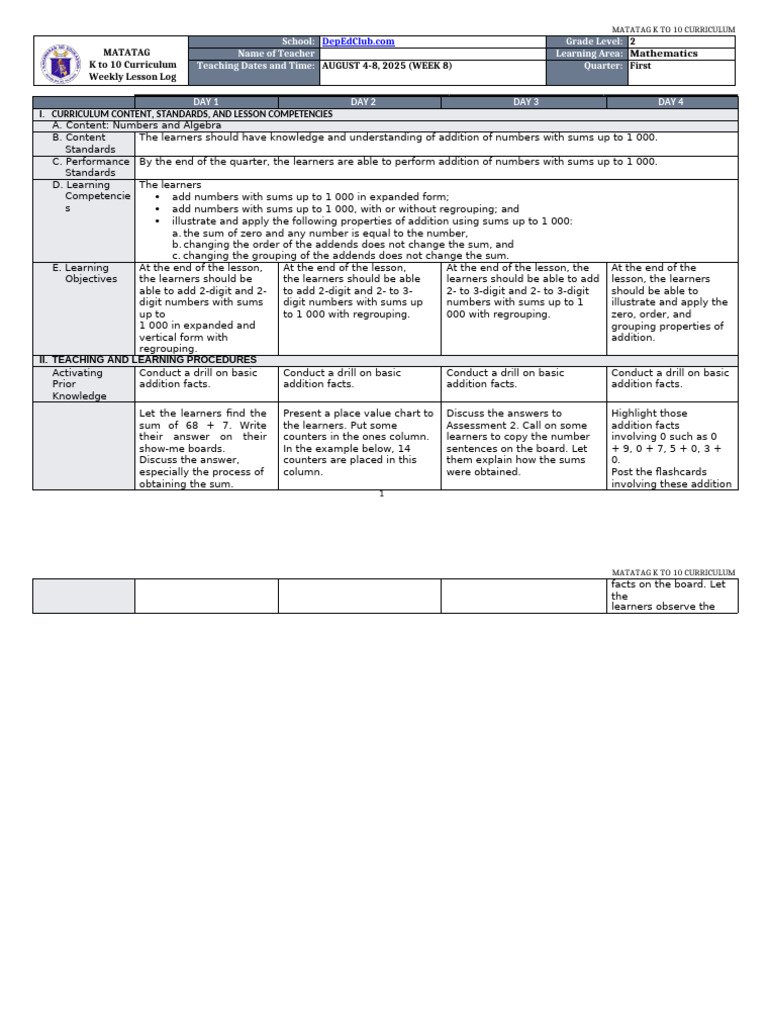 Grade 2 Math Curriculum Guide | PDF | Curriculum | Arithmetic