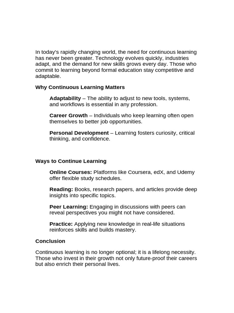 Importance of Continuous Learning Today | PDF