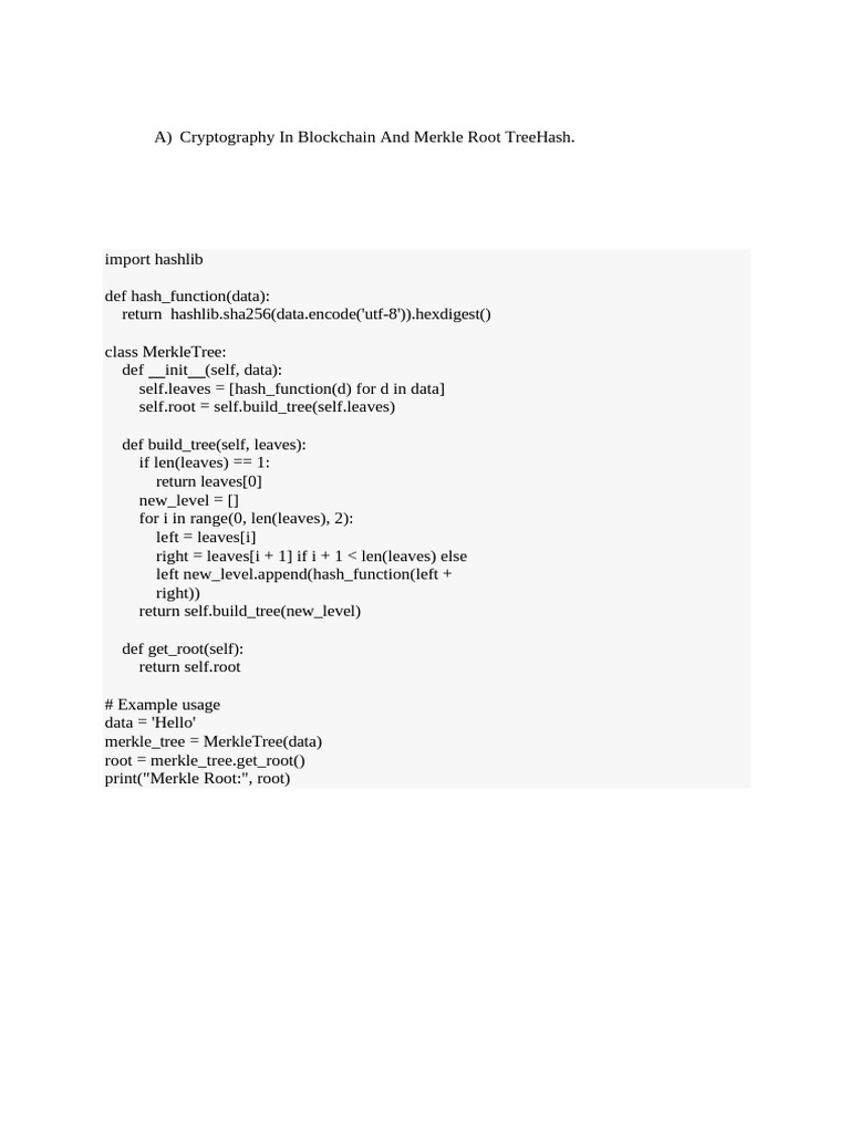 Cryptography in Blockchain and Merkle Root TreeHash | PDF