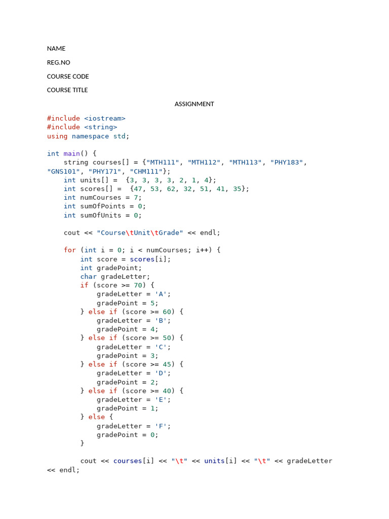 Course Grade Calculator Program | PDF