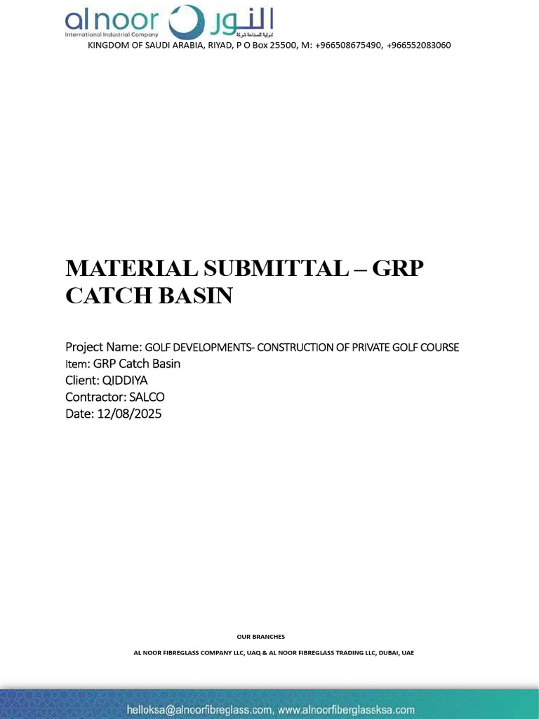 GRP Catch Basin Material Submittal | PDF | Fiberglass | Civil Engineering