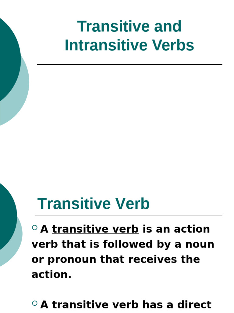 Transitive and Intransitive Verbs 3 | PDF | Verb | Object (Grammar)