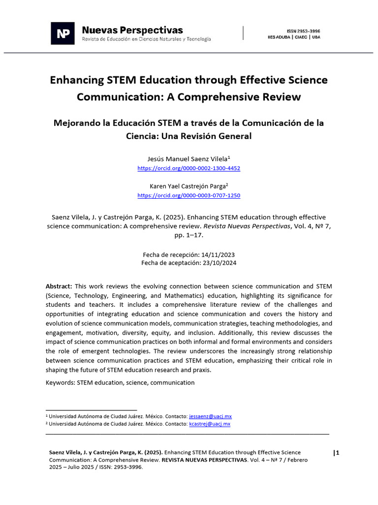 Enhancing Stem Education Through Effective Science Communication Pdf
