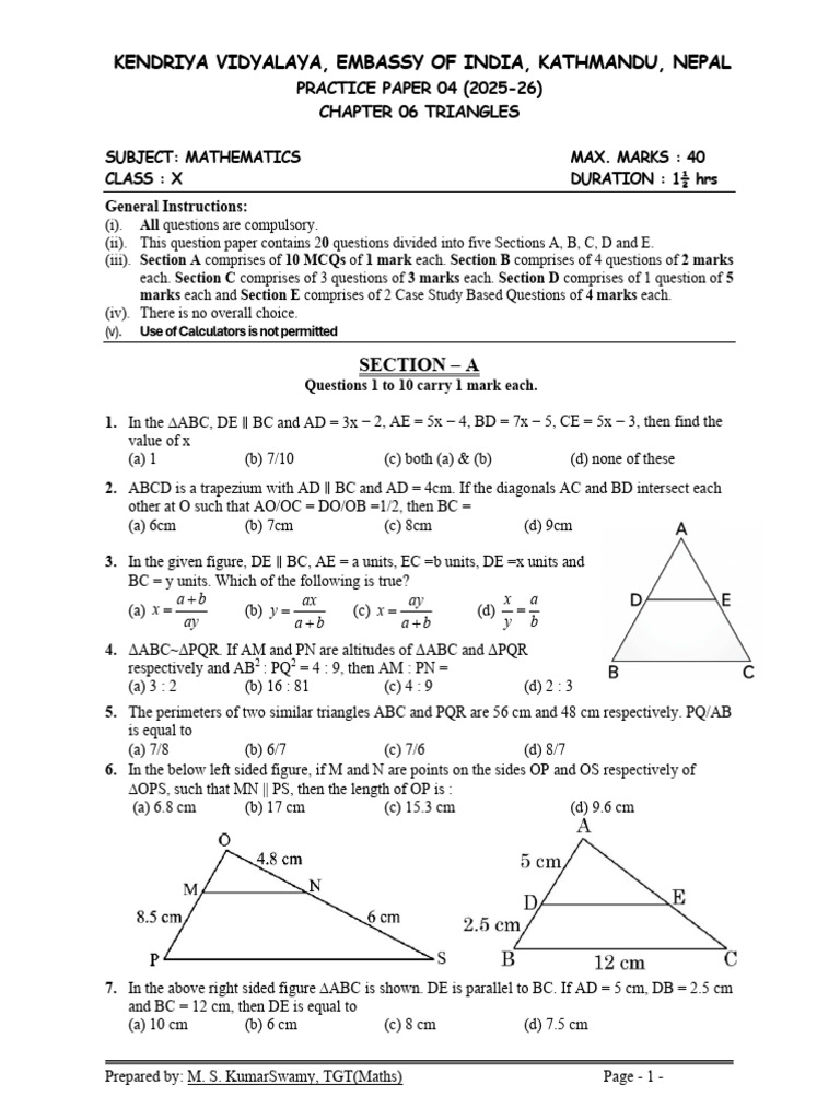 Class X Mathematics Practice Paper | PDF | Elementary Geometry ...