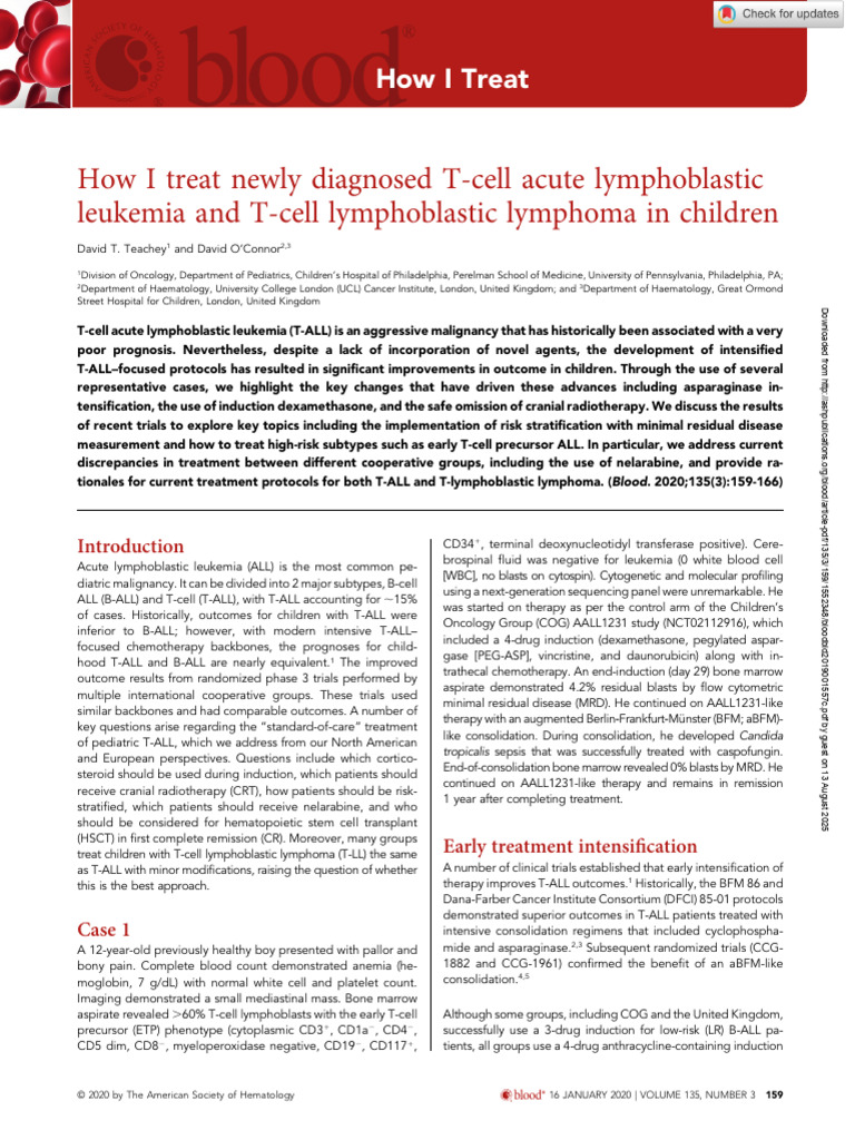 T-ALL and Lymphoblastic Lymphoma Care | PDF | Hematopoietic Stem Cell ...