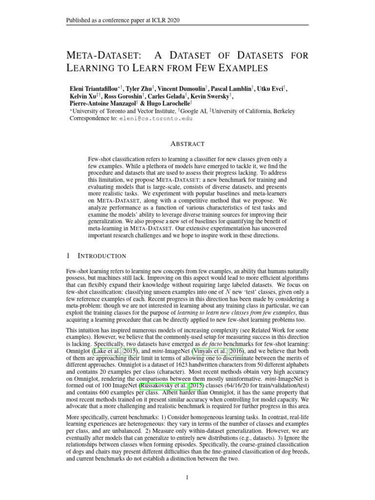 META-DATASET: Benchmark for Few-Shot Learning | PDF | Applied ...