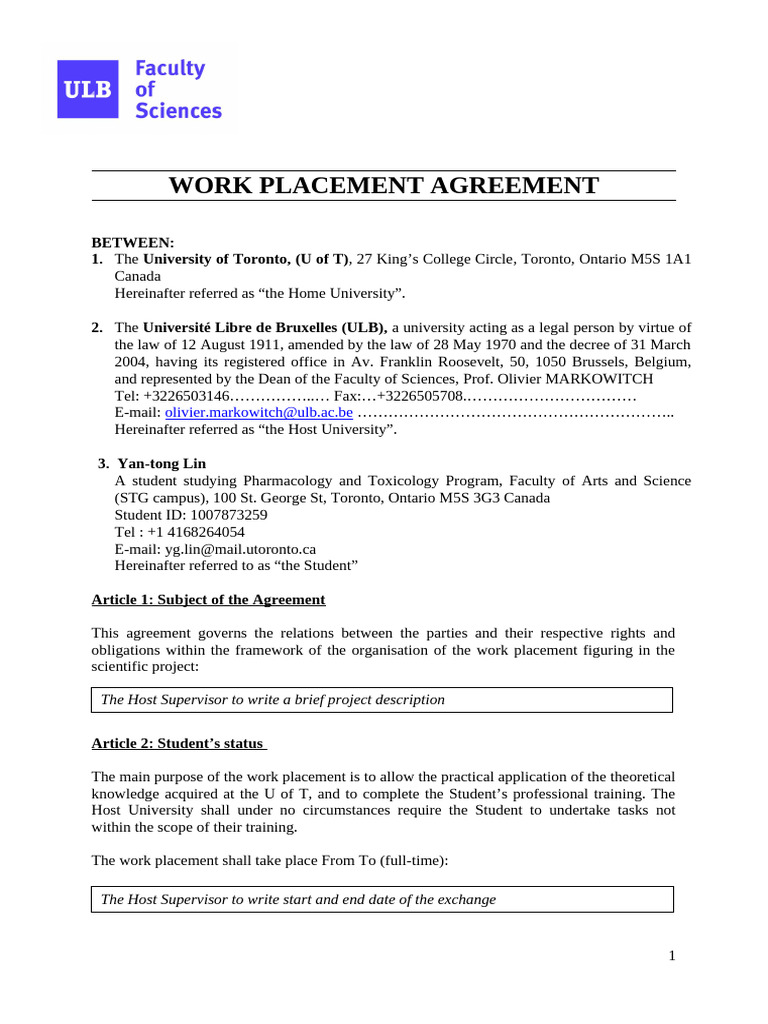 Student Work Placement Agreement | PDF | Justice | Crime & Violence
