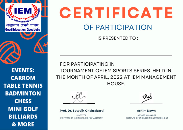 Sports Event Participation Certificate | PDF