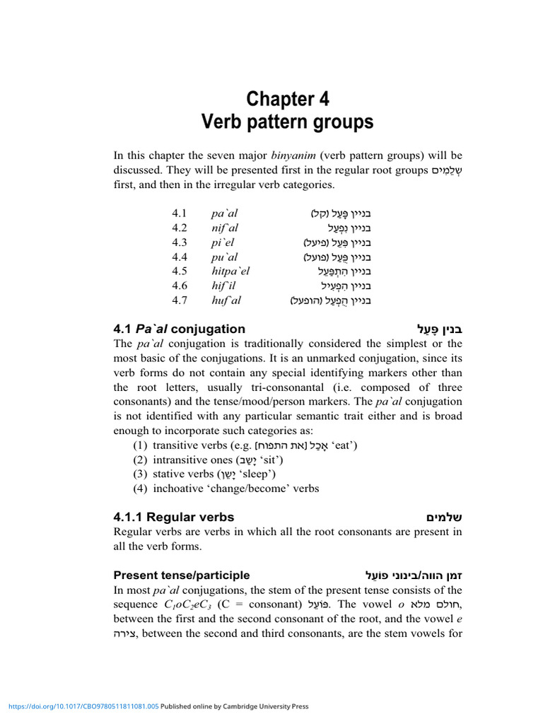 Hebrew Verb Patterns Explained | PDF | Grammatical Conjugation ...