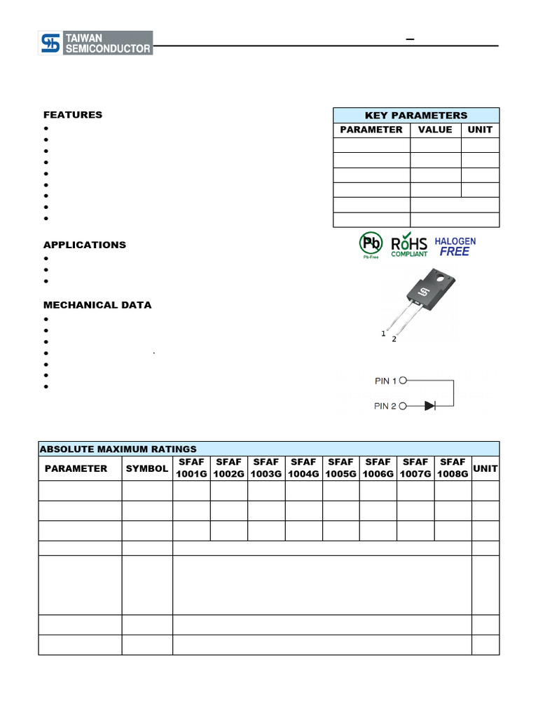 10A Super Fast Rectifiers SFAF1001G-1008G | PDF | Diode | Power Inverter