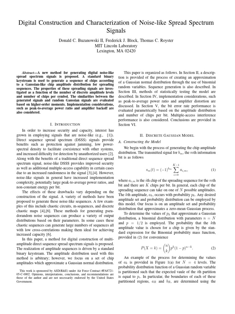 Noise-like Spread Spectrum Signal Design | PDF | Normal Distribution ...