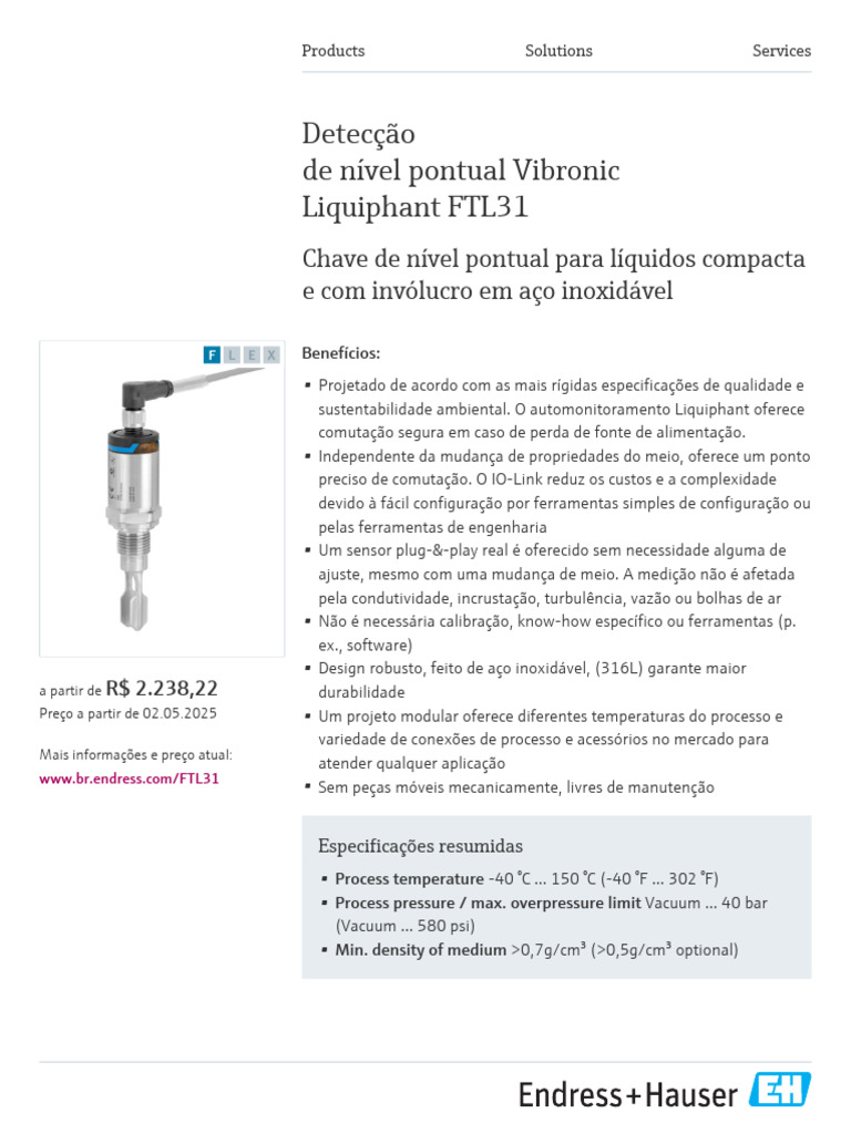 Chave de Nível Liquiphant FTL31: Especificações | PDF | Calibração