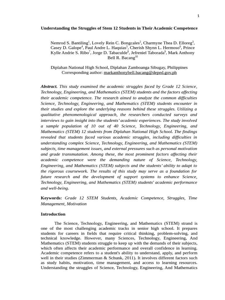 Struggles of Grade 12 STEM Students | PDF | Science, Technology ...