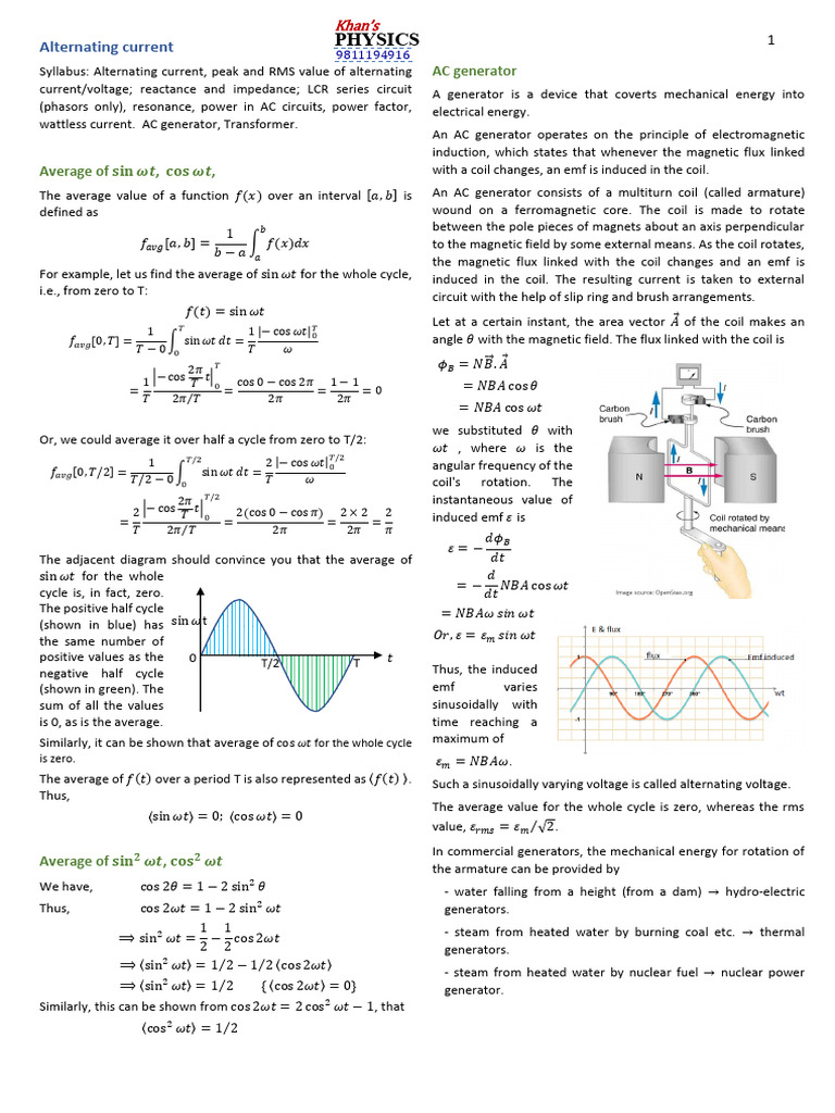 Alternating Current Full CHP Khan Physics | PDF | Inductor | Electrical ...
