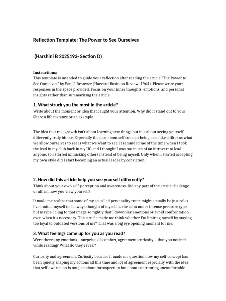 Reflecting on Self-Perception Insights | PDF | Self Concept ...
