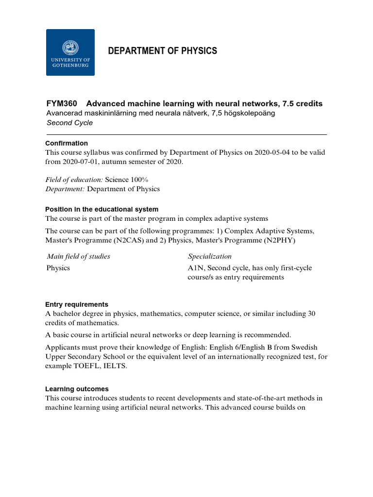 Advanced Machine Learning Course Syllabus | PDF | Machine Learning ...