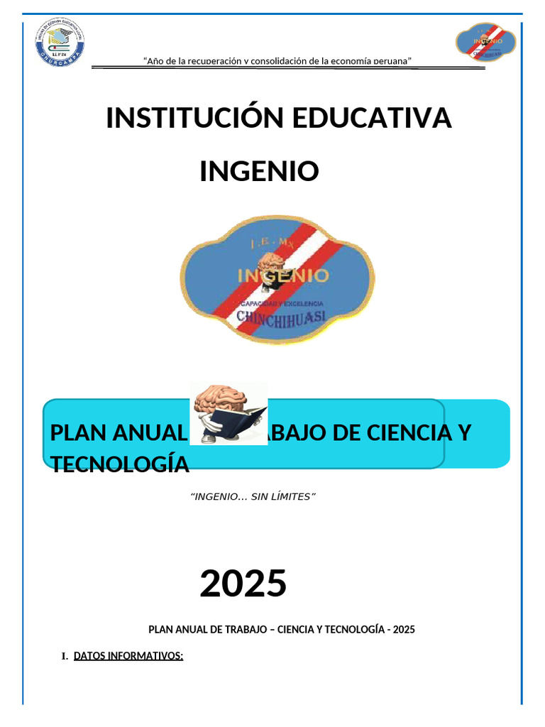 Plan Anual de Trabajo 2025 - Ingenio | PDF | Educación primaria | Plan ...
