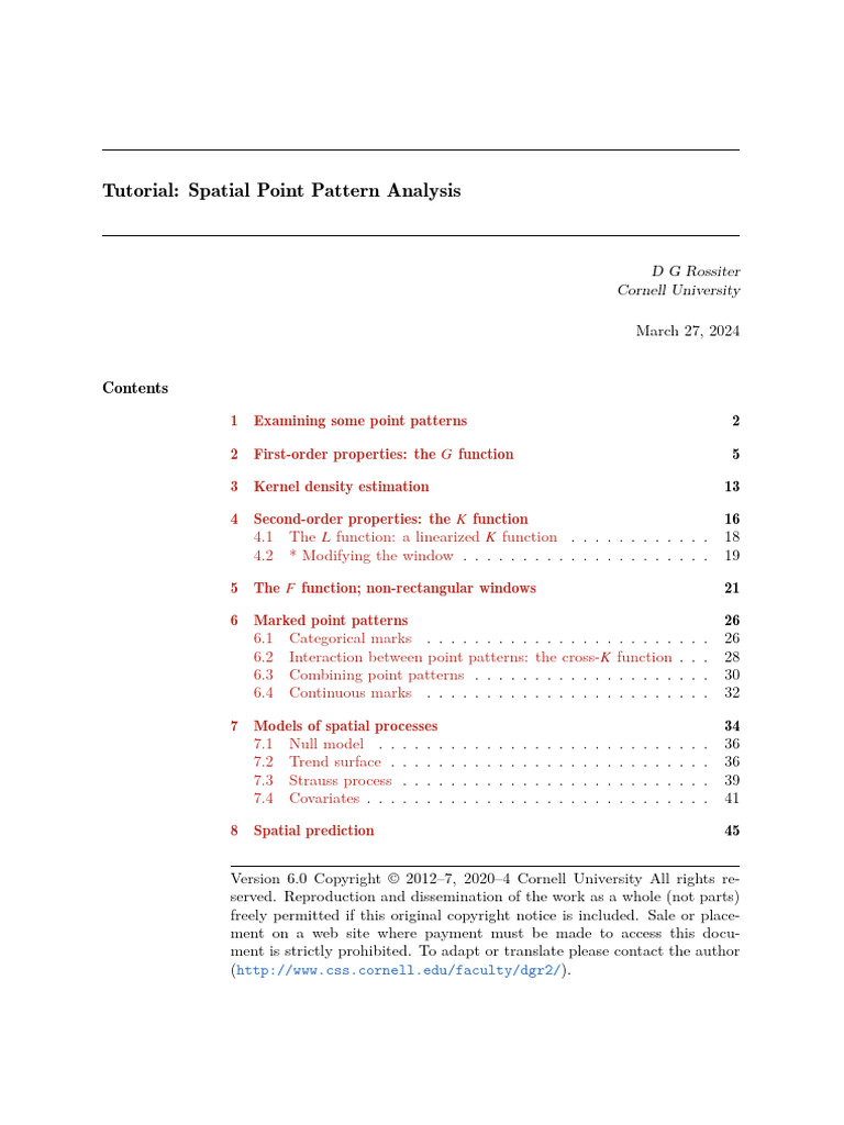 Spatial Point Pattern Analysis Tutorial | PDF