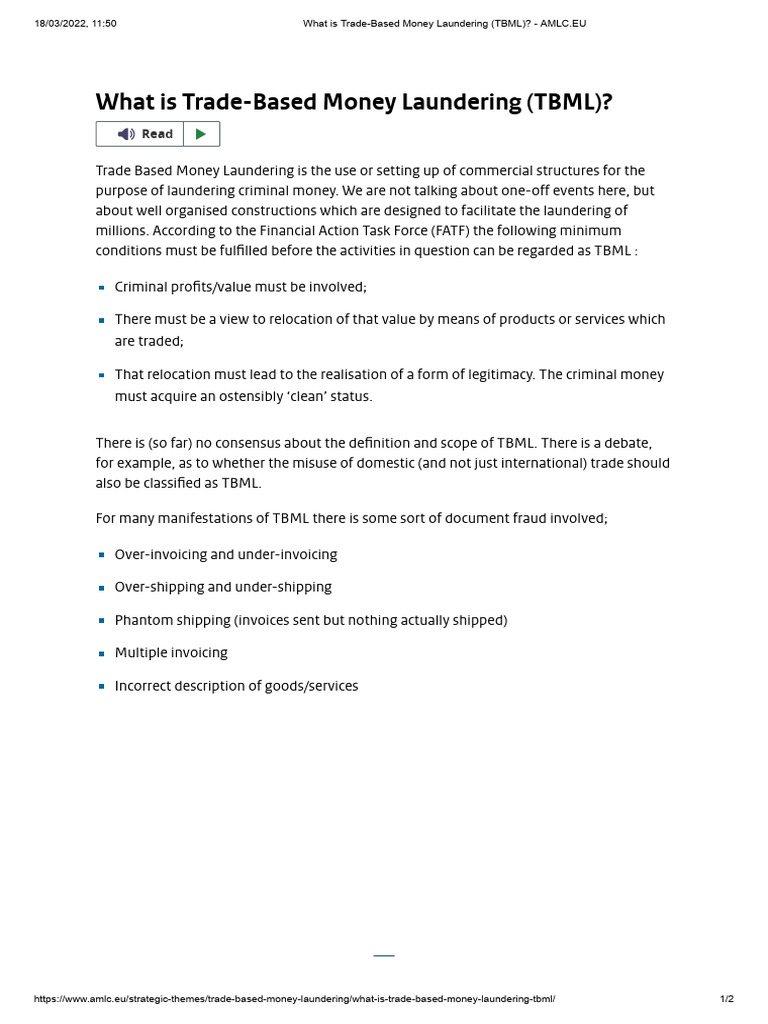 What Is Trade-Based Money Laundering (TBML) | PDF | Money Laundering ...