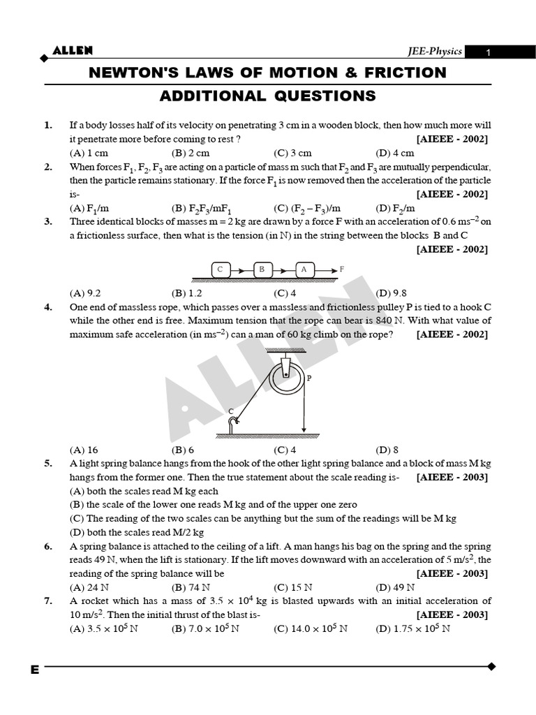 Additional Question (NLM) | PDF | Force | Friction