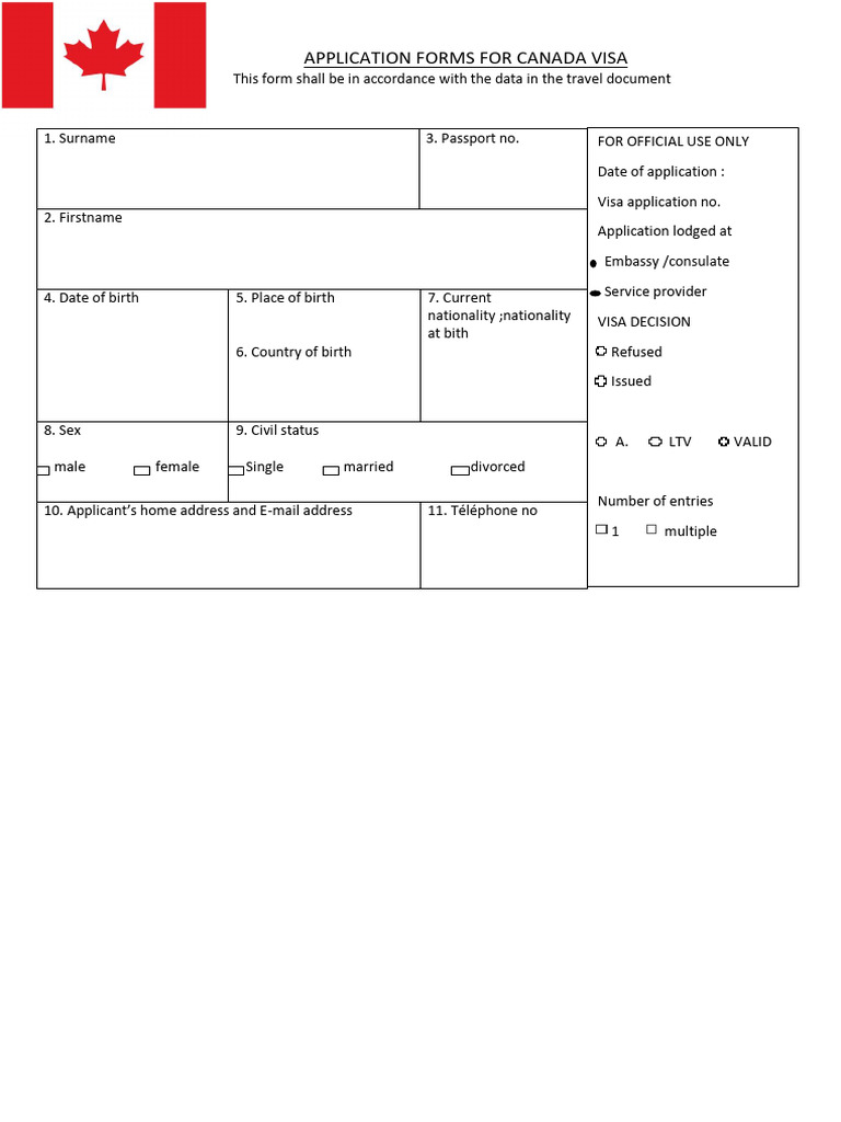 Canada Visa Application Form | PDF