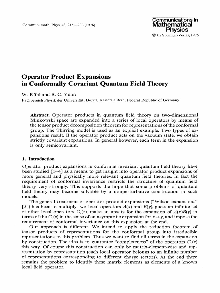 Operator Product Expansions in QFT | PDF | Representation Theory ...