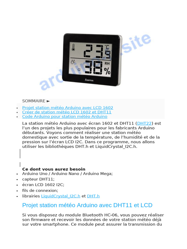 Station Météo Arduino avec LCD 1602 | PDF | Arduino | Sciences de la terre