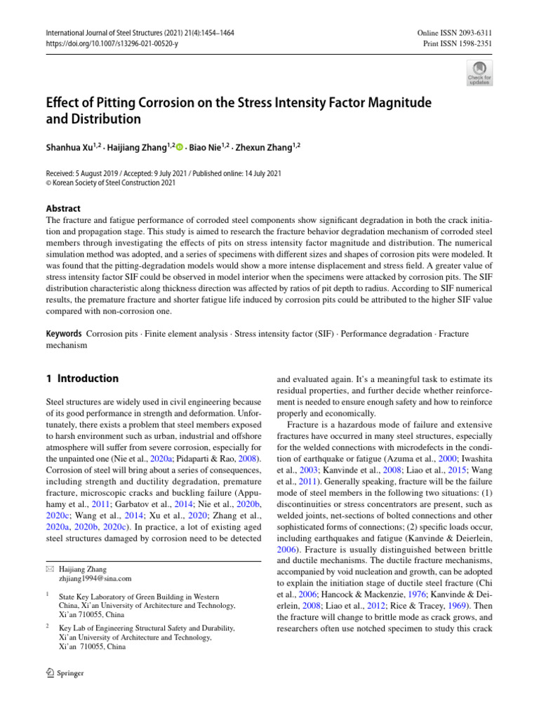 2021 - Effect of Pitting Corrosion On The Stress Intensity Factor ...