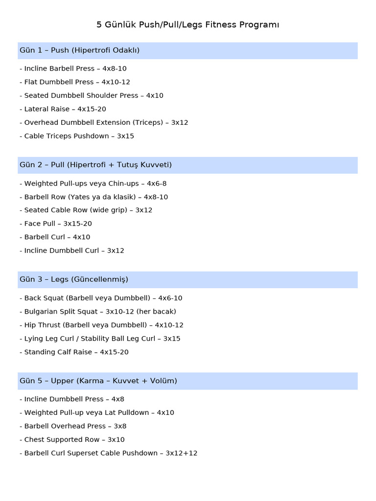 5 Gunluk Fitness Programi | PDF