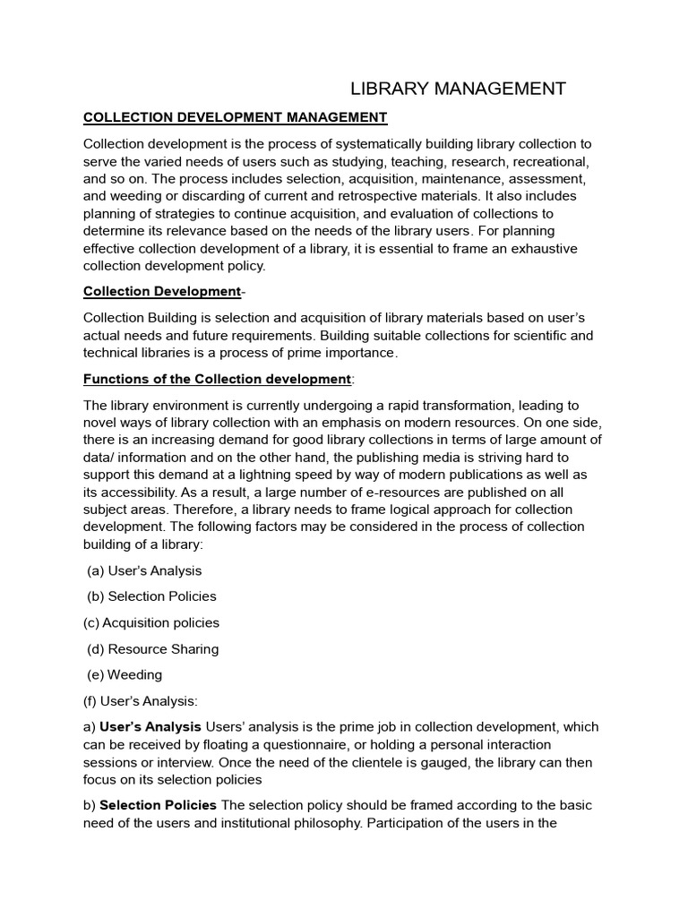 Library Collection Development Guide | PDF | Employment | Libraries