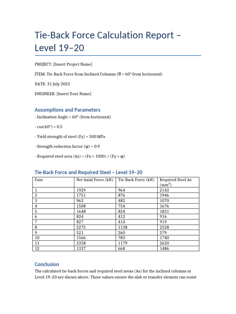 Tie Back Force Report Level 19 20 | PDF