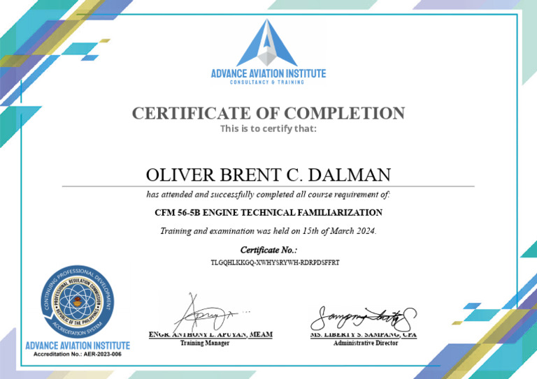 CFM 56-5B Engine Training Certificate | PDF