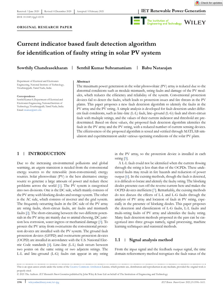 Fault Detection in Solar PV Systems | PDF | Photovoltaics ...
