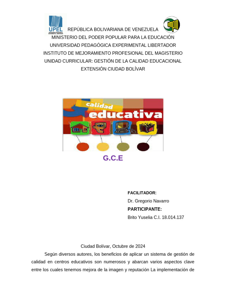 Gestión de Calidad en Centros Educativos | PDF | Sistema de manejo de ...