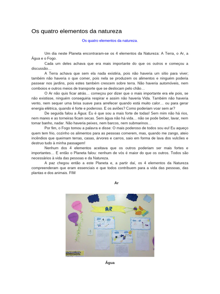 Importância dos Quatro Elementos Naturais | PDF | Natureza | Terra
