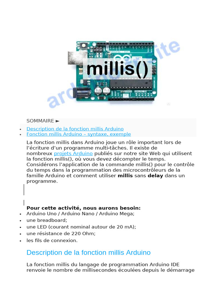 Utilisation de millis() dans Arduino | PDF | Arduino | Développement de ...