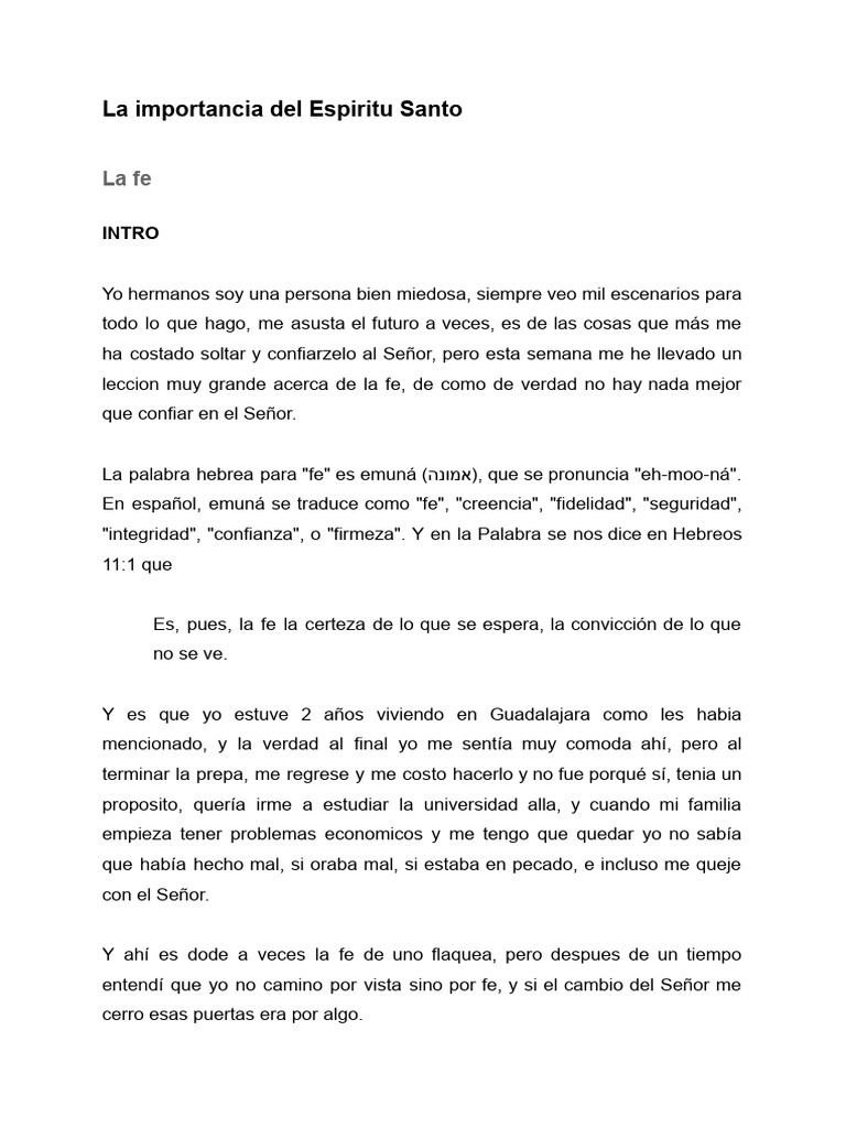 Fe y el Espíritu Santo en la vida cristiana | PDF | Fe | Cristo (título)
