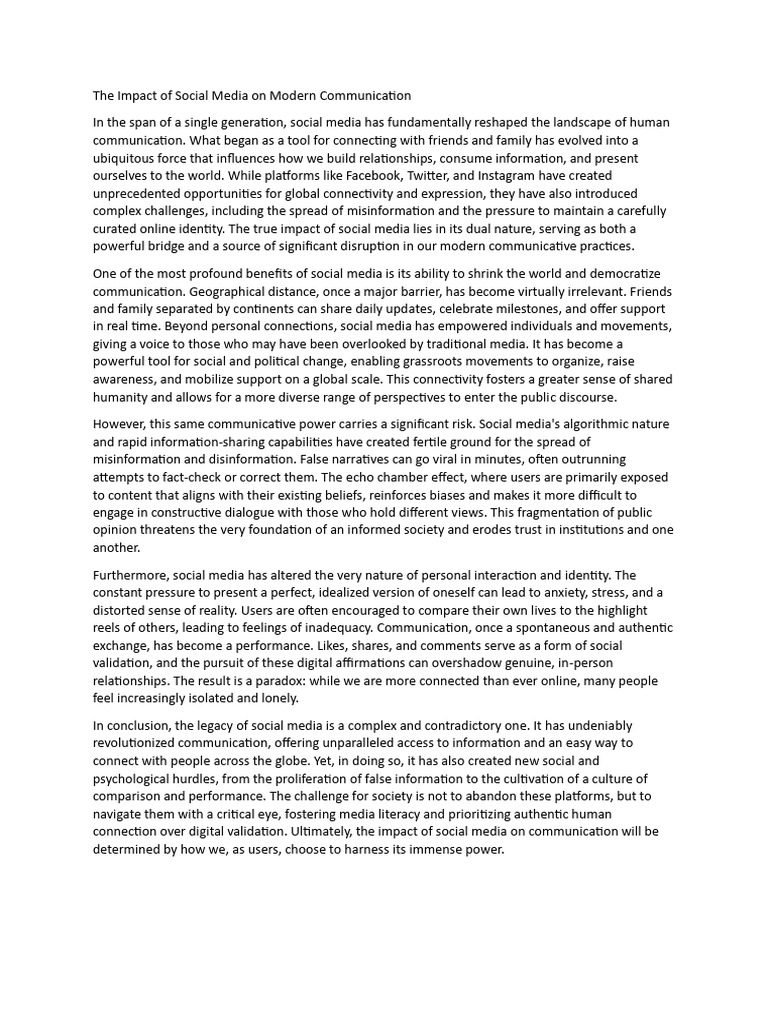 Social Media's Dual Impact on Communication | PDF | Social Media ...