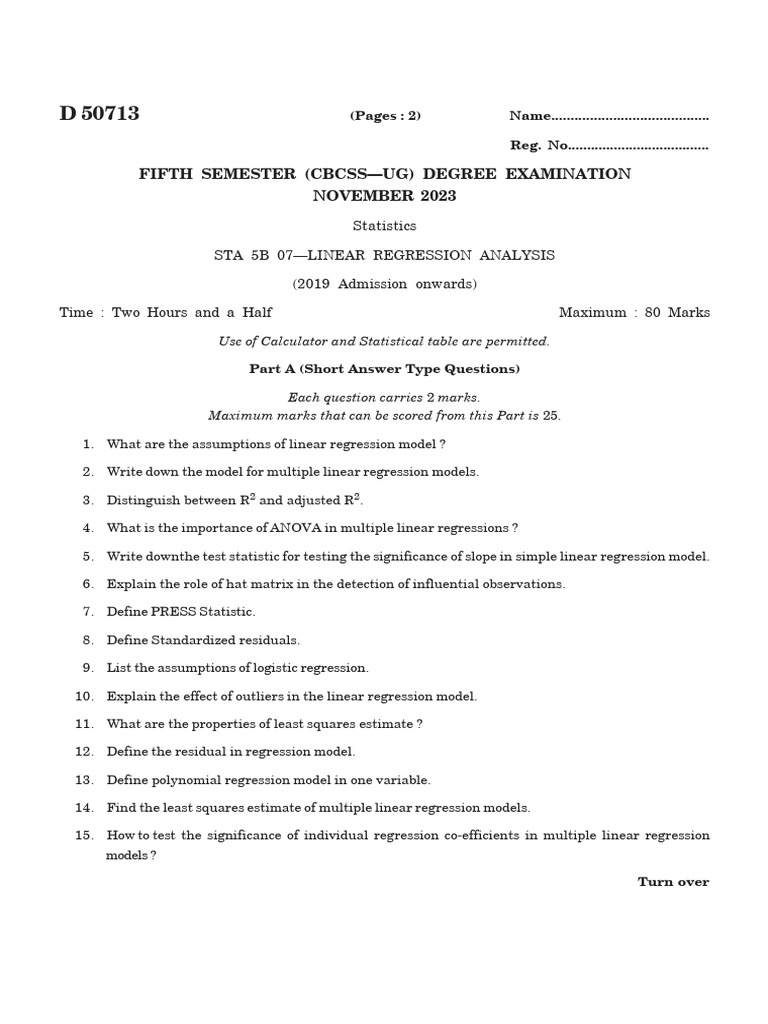 Sta 5b 07-Linear Regression Analysis | PDF | Regression Analysis ...