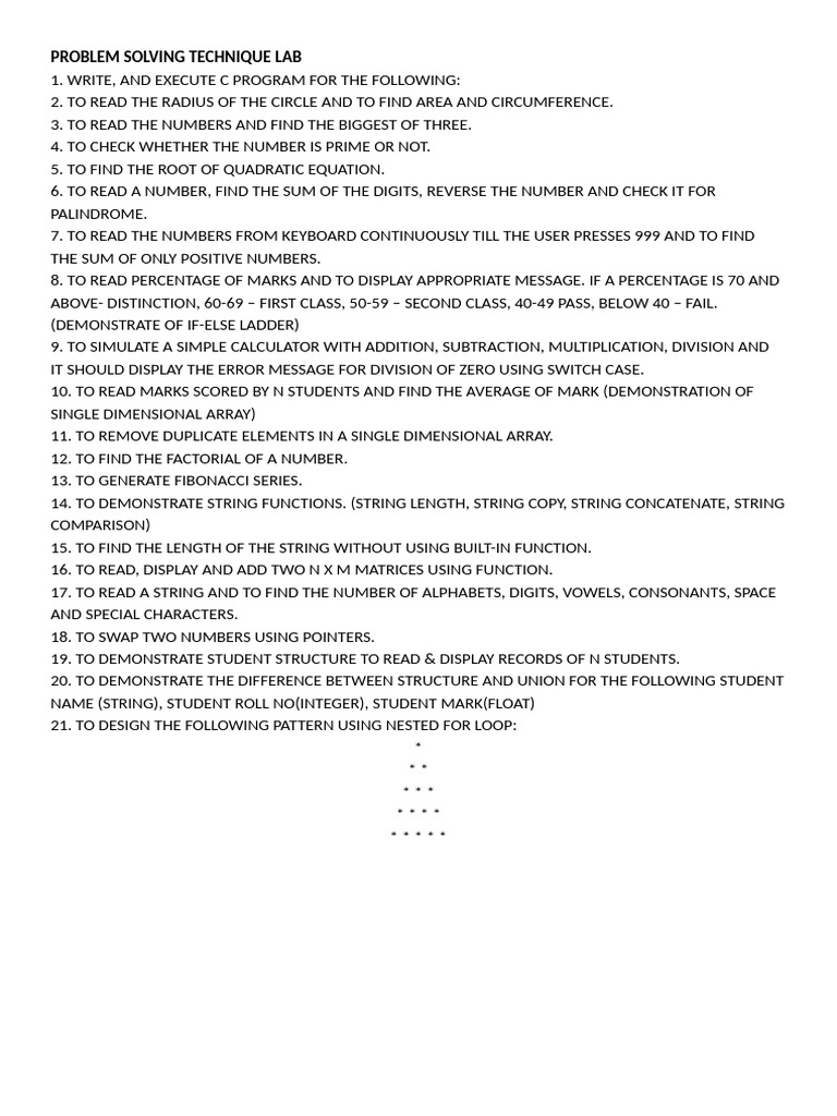 C Programming Problem Solving Lab | PDF