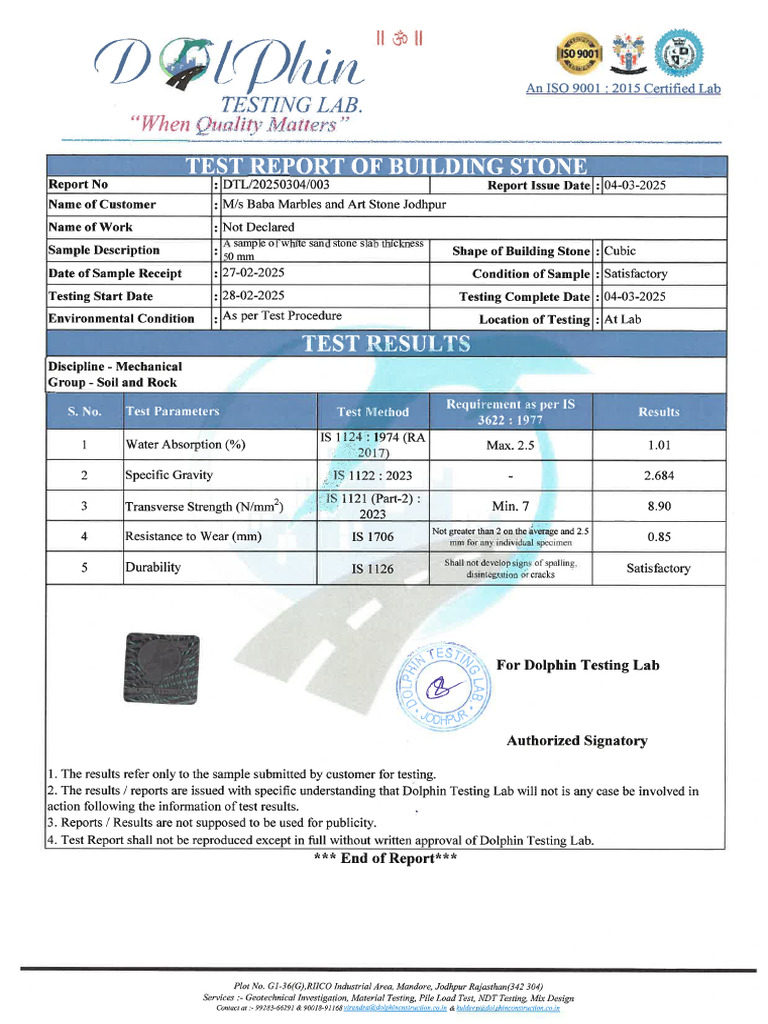 Building Stone Test Report (Scan) | PDF