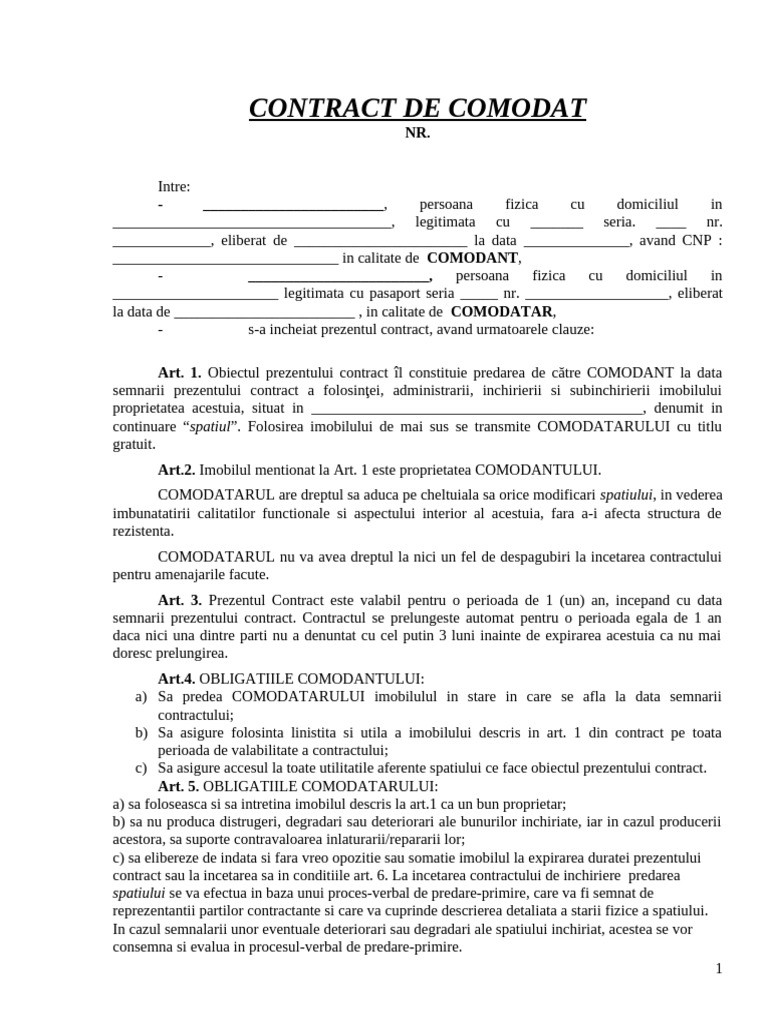 Contract de Comodat | PDF