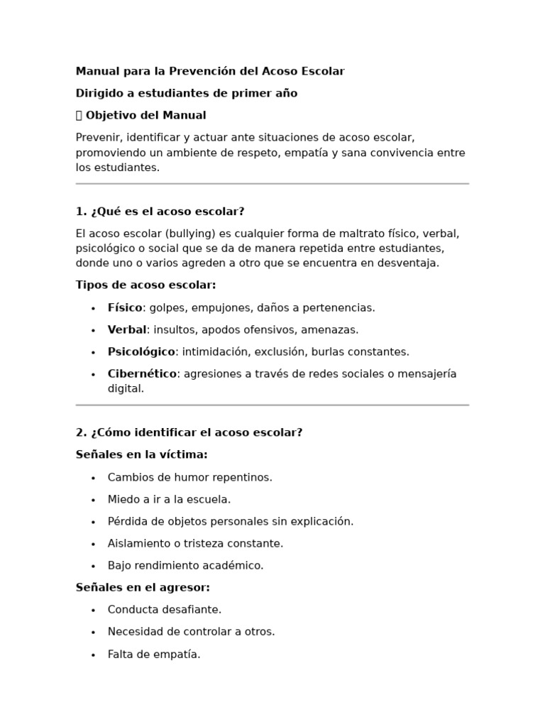 Guía para Prevenir el Acoso Escolar | PDF | Conceptos psicologicos ...