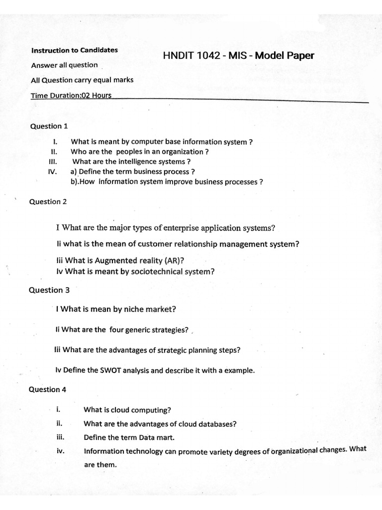 MIS Model Paper 2021 | PDF