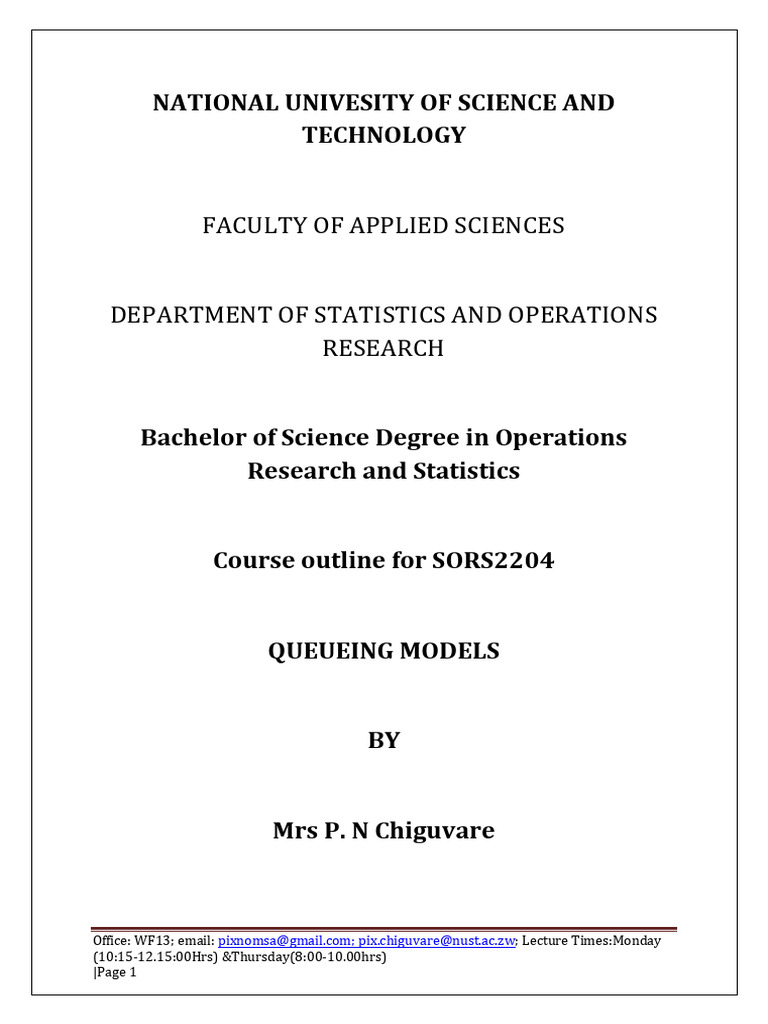 Queuing Models Course Outline SORS2204 | PDF | Applied Mathematics ...