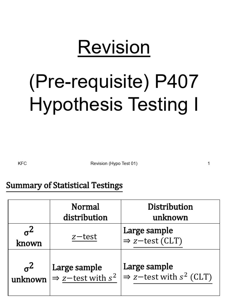 Hypothesis Testing Revision Guide | PDF