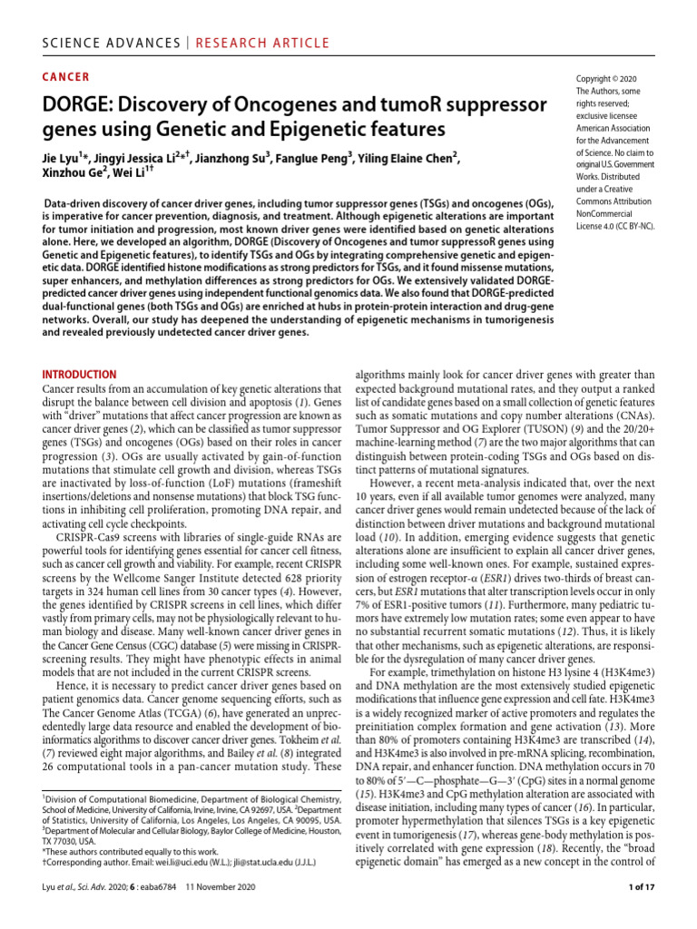 DORGE Discovery of Oncogenes and Tumor Suppressor Genes Using Genetic ...