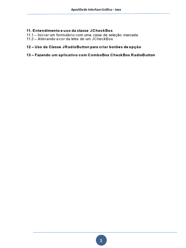 Interface Gráfica em Java: JCheckBox e JRadioButton | PDF | Java ...