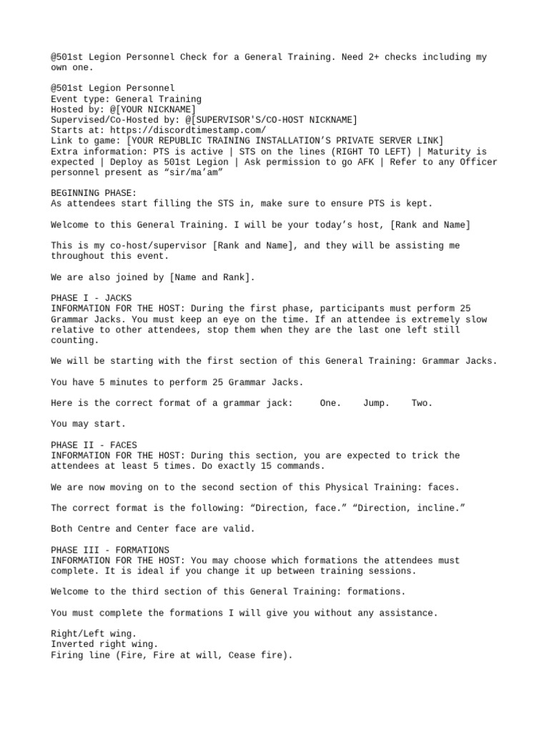 501st General Training Script | PDF