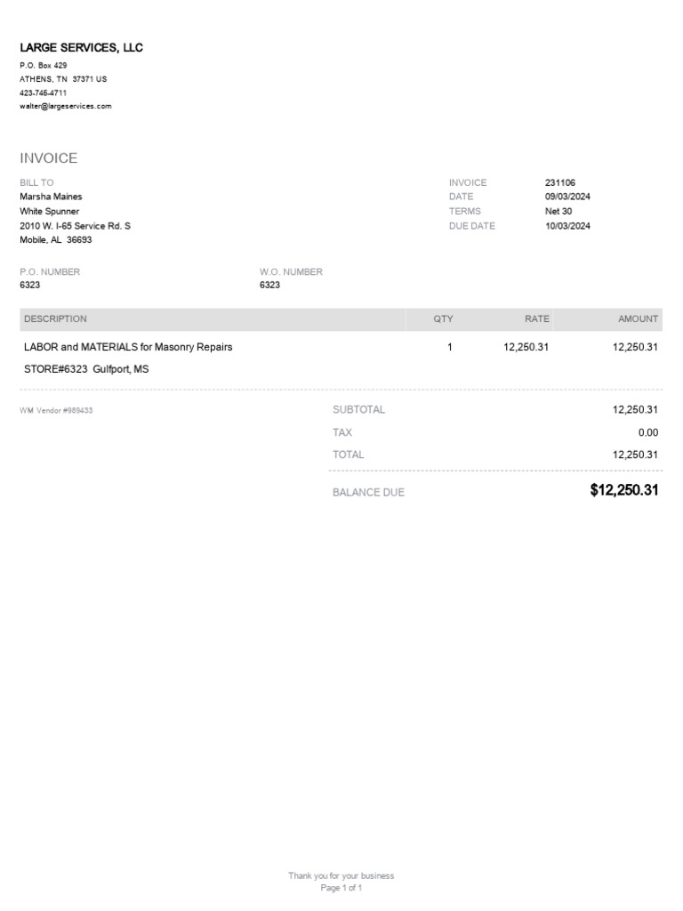 Invoice for Masonry Repairs Services | PDF